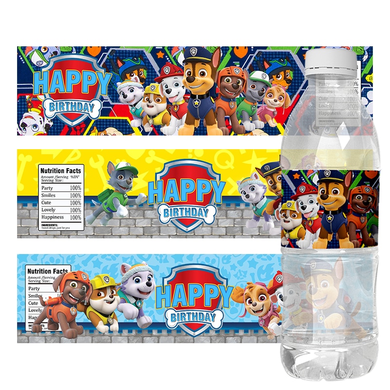 24pcs Paw Patrol Theme Water Bottle Stickers Labels Baptism Baby Shower Birthday Decor Supplies Dogs Party - Paw Patrol Plush