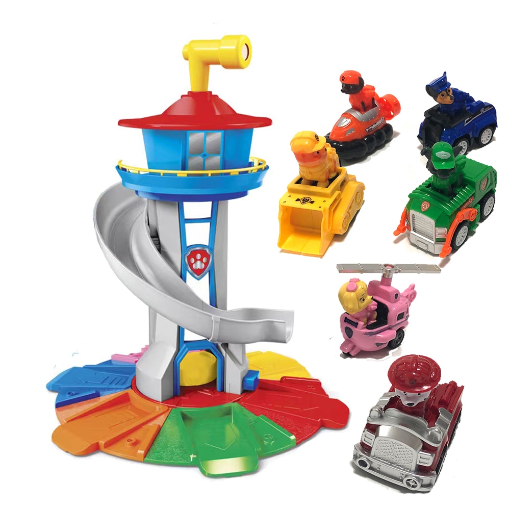 Big Size Pawed Patrolling Lookout Patrolling Canina Tower Vehicle Figures Toys With 6 Pull Back Cars - Paw Patrol Plush