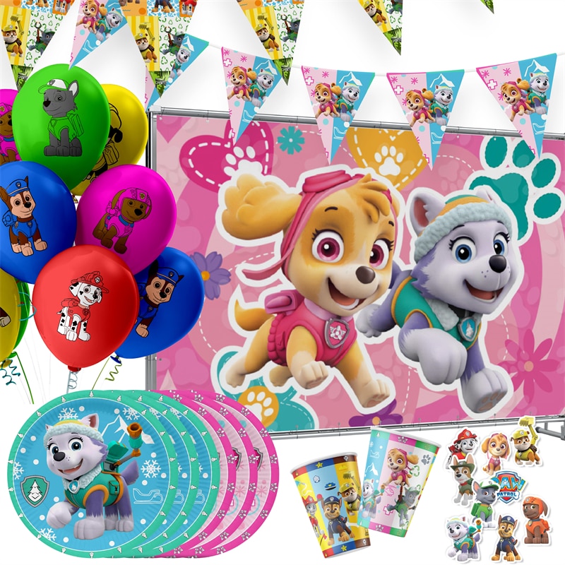Cartoon Paw Patrol Party Supplies Tableware Happy Birthday Decoration Girls Dogs Plate Balloon Tablecloth Kids Faovr - Paw Patrol Plush