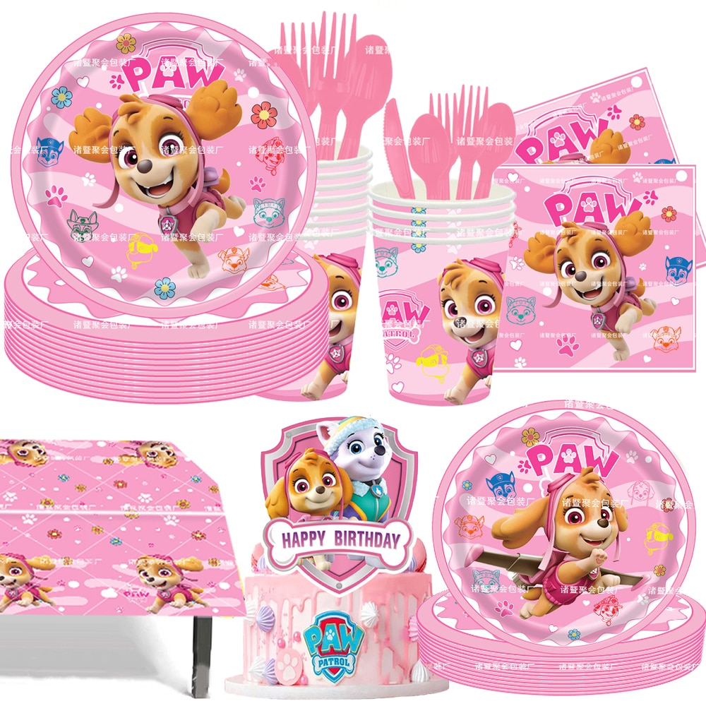 PAW Patrol Pink Skye Birthday Decoration Children Girl Tableware Paper Plate Cup Napkins Baby Shower Party - Paw Patrol Plush