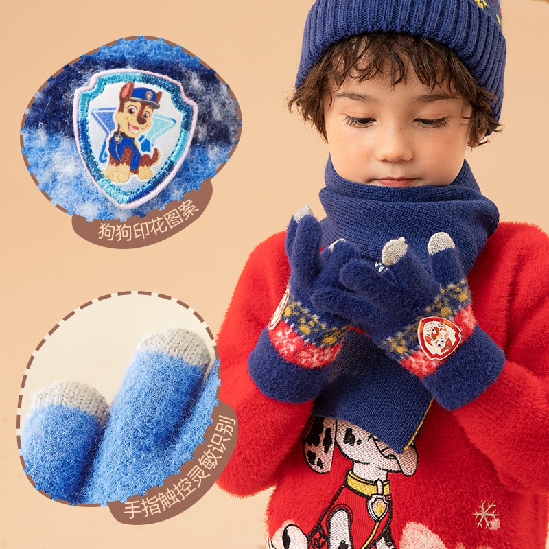 Paw patrol Spiderman Children s Hat Scarf Gloves Three piece Cosplay Accessories Autumn Winter Boys Knitted 1 - Paw Patrol Plush